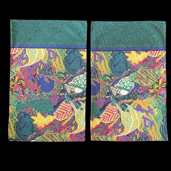 Vintage J. Kee Sheridan Pillowcases Vibrant Abstract Sea Life Patterns Beachy - Picture 1 of 8